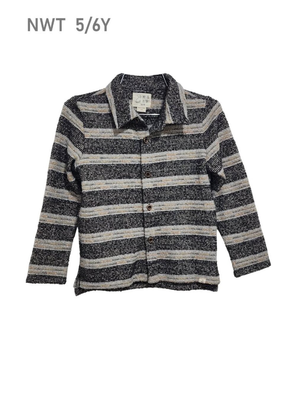 NWT - Me & Henry Knit Fall Stripes Button Down Long Sleeve Shirt - size 5/6Y